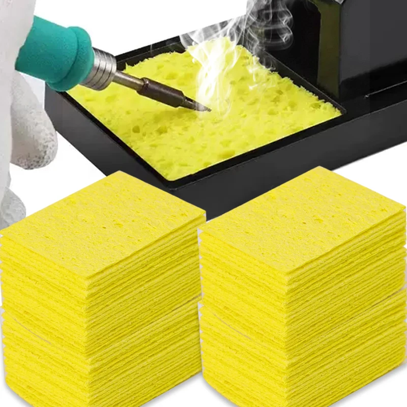 5/100PCS Yellow Cleaning Sponge Cleaner for Electric Welding Soldering Iron High Temperature Resistant Soldering Tip Sponge