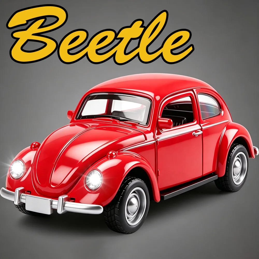 1:36 Beetle Alloy Diecast Model Car Toy Doors Can Be Opened Rubber Tire Rear Wheel Return Force Miniature Models for Friend Gift