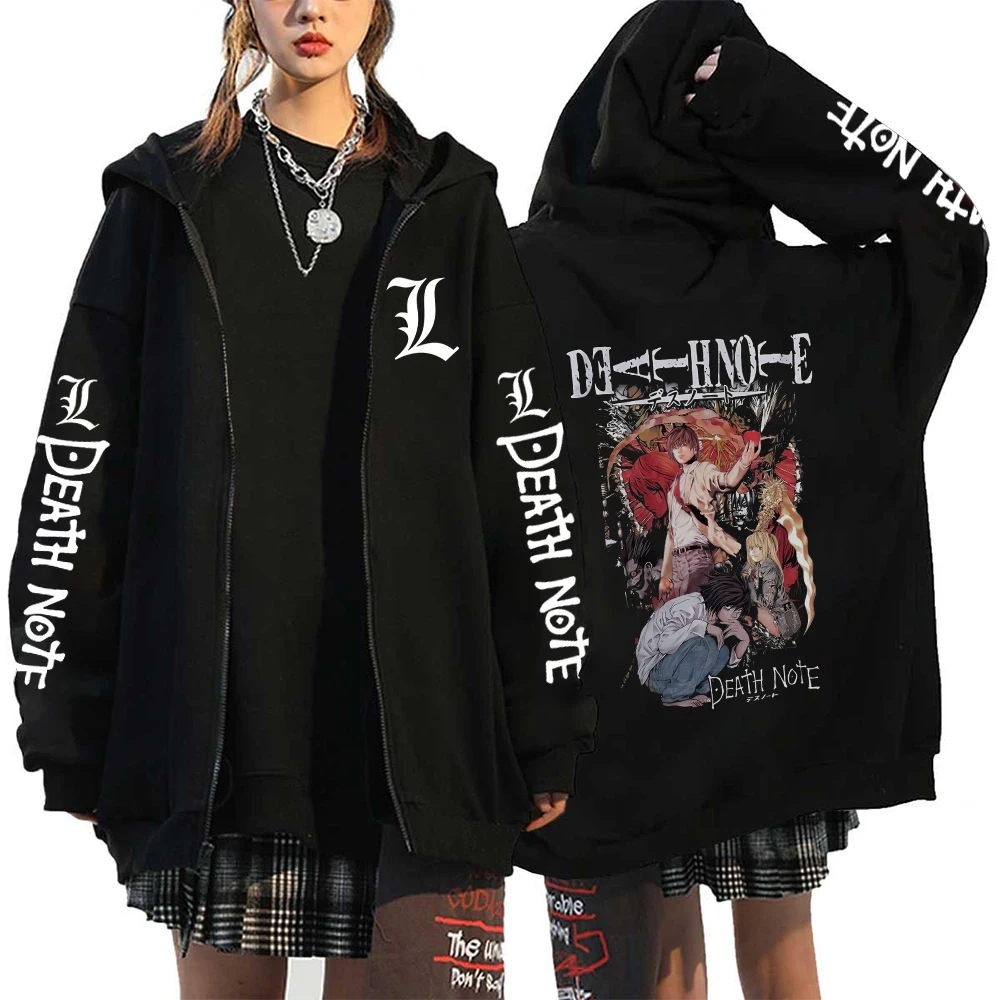 Japan Anime Death Note Yagami Light And L·Lawliet Printed Hooded Men Women Vintage Zipper Hoodies Harajuku Sweatshirt Zip Jacket