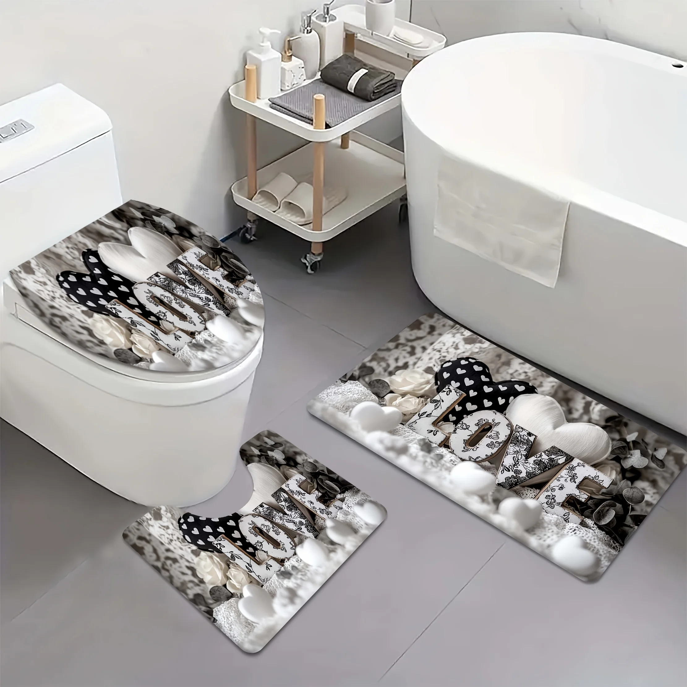 3-piece bathroom mat set - non-slip, printed with 