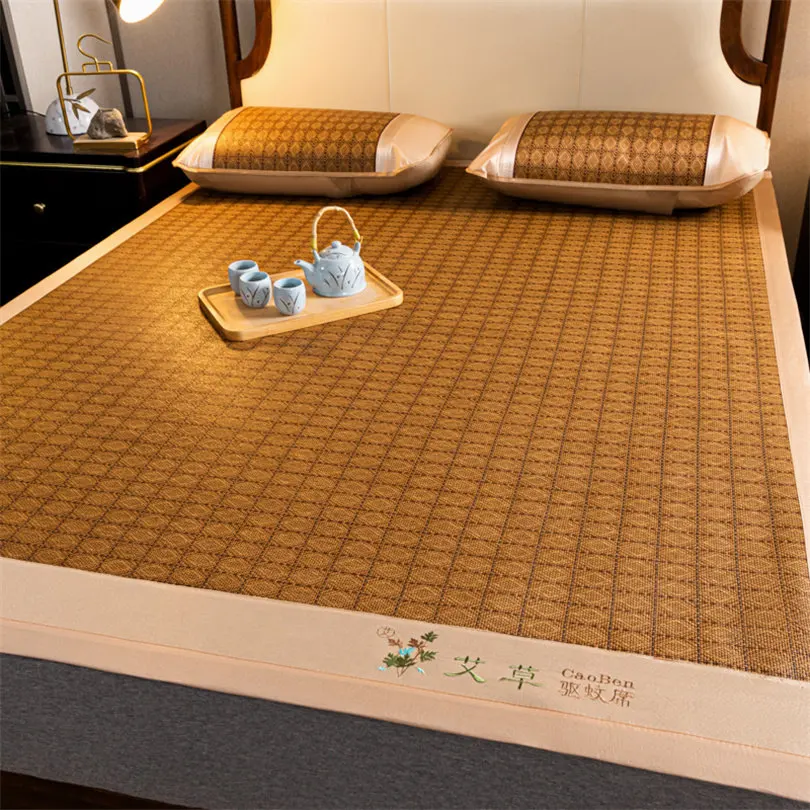 

Summer Bamboo Cooling Mat and Pillowcase for Bed Comfortable Ice Silk Bed Mat Naked Sleeping Non Slip Summer Pad Bed Sheet Set