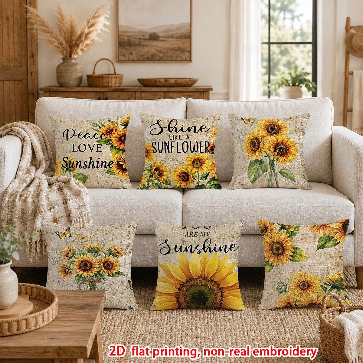 1pc  Vintage Sunflower Throw Pillow Covers, Sunflower Positive Quote Decorative Cushion Cases for Home Sofa Bedroom Living Room