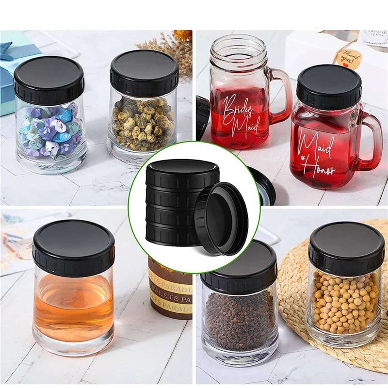

60X Jar Lids Plastic Storage Caps With Rubber Seal Replacement Plastic Lids For Jars Canning Jars And More,86 Mm
