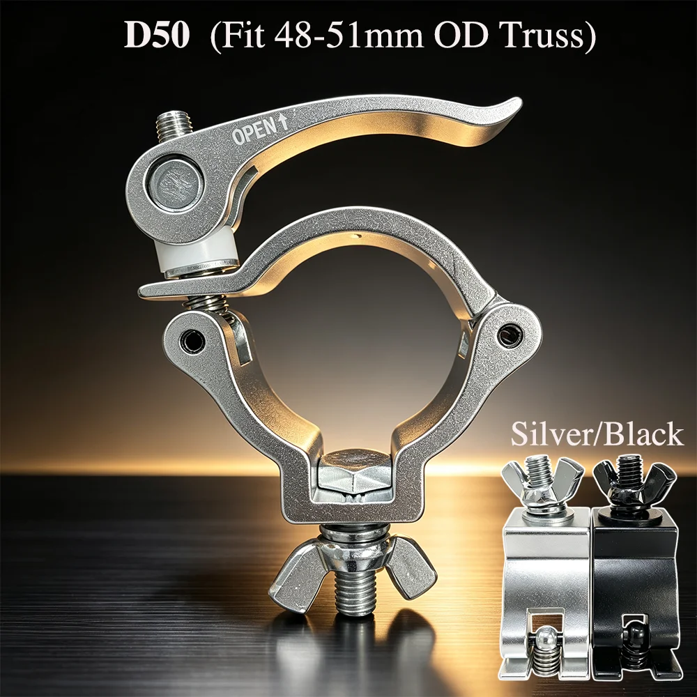 Aluminum Half Coupler Truss Clamp D50 TUV Quick Release Semi O-Clamp Fit 48-51mm OD Pipe 100KG Stage Light Rigging Scaffold Tube