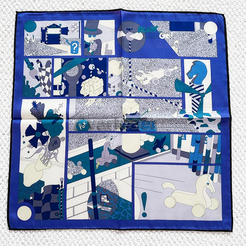 

Double Sided Print Women Silk Scarf 53cm Hand Rolled Edge Bandanas Twill Shawls Neck Head Accessories Bag Hand Decoration Gift