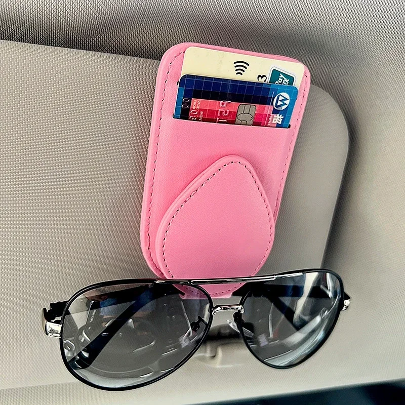 Leather Car Sun Visor Glasses Case Holder Sunglasses Clip Mount Multifunction Portable Storage Auto Interior Accessories Women