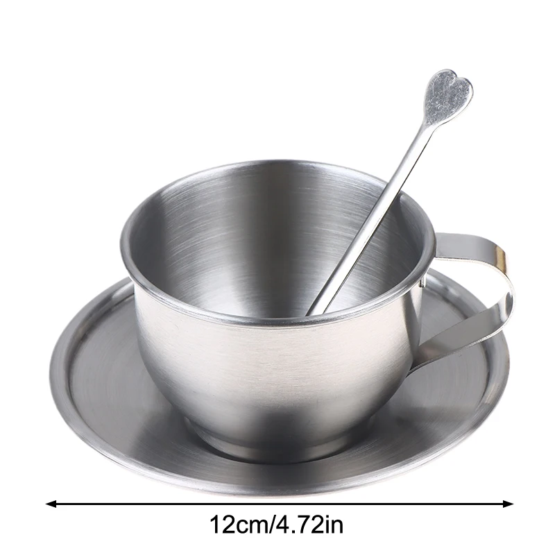 High Quality Stainless Steel Mug Cup with Spoon Heat Resistant Minimalist Coffee Tea Milk Cup with Saucer Placemat