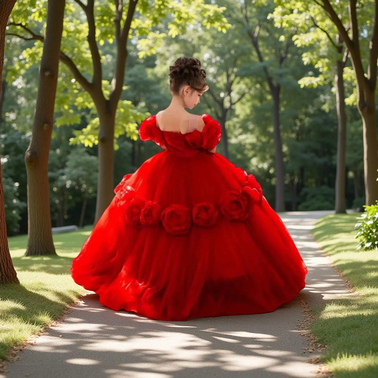 فستان فتاة الزهور من التول الأحمر مكشوف الأكتاف فستان فتاة الزهور أول عيد الميلاد لحفلات الزفاف الزي فساتين اطفال سيهرة بن