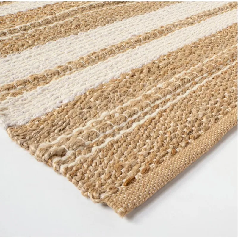 Rectangle Shape Jute Wool Area Rug Hand Woven Tan Carpet 210x300cm