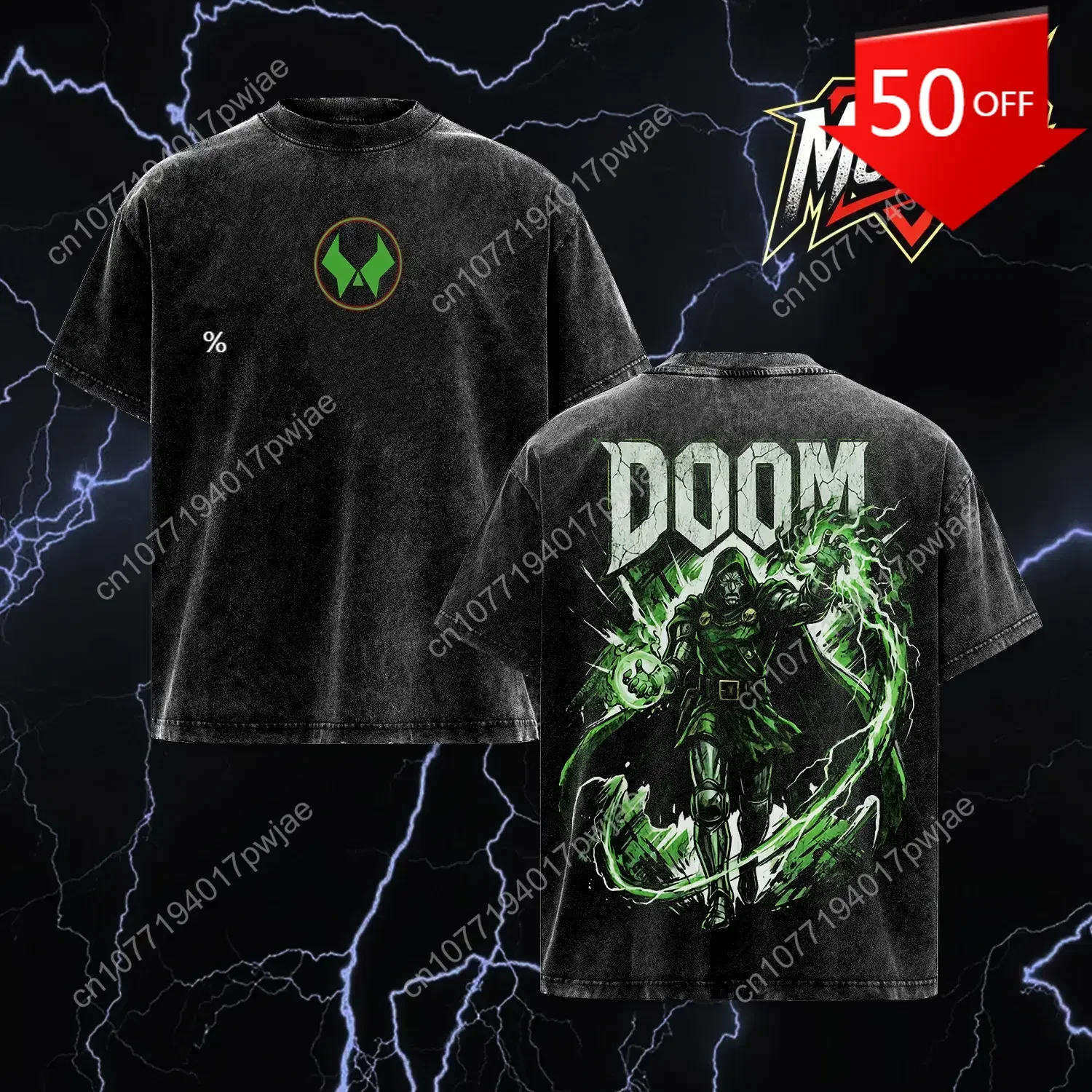 Marvel Doctor Doom Vintage Washed Graphic T Shirt, Dark Comic Villain Streetwear Tee Superhero Style Shirt for Men Women Oversi