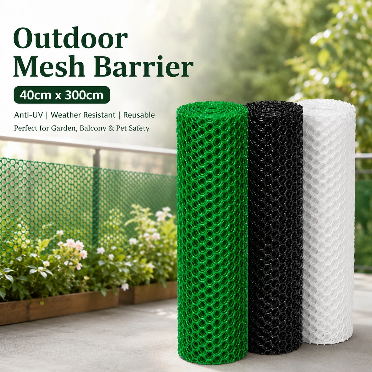 1-2Roll 40x300cm Balcony Safety Net, Plastic Poultry Fencing Mesh, Garden Plant Protection Barrier for Home & Outdoor Use