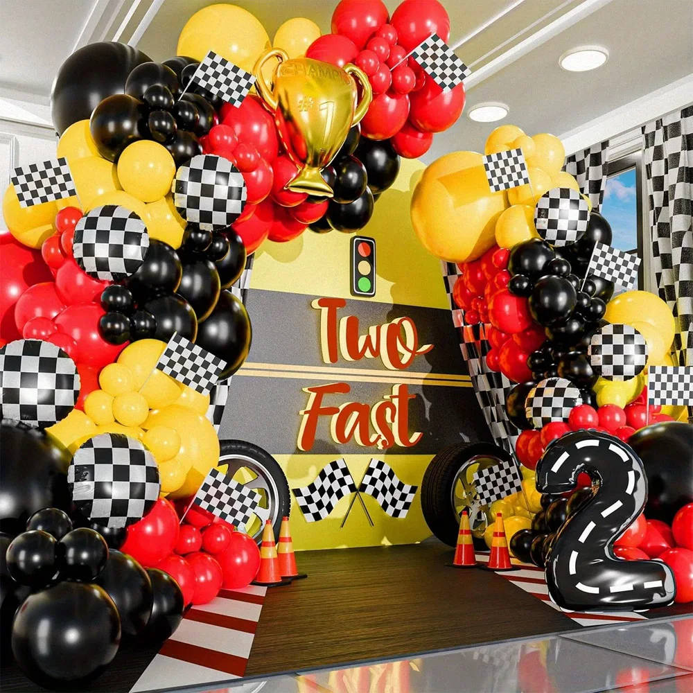 98pcs Race Car Balloon Racetrack Balloon Truck Bike Wheels Tire Racing Car Theme Party Supplies Boys' Birthday Party Favor