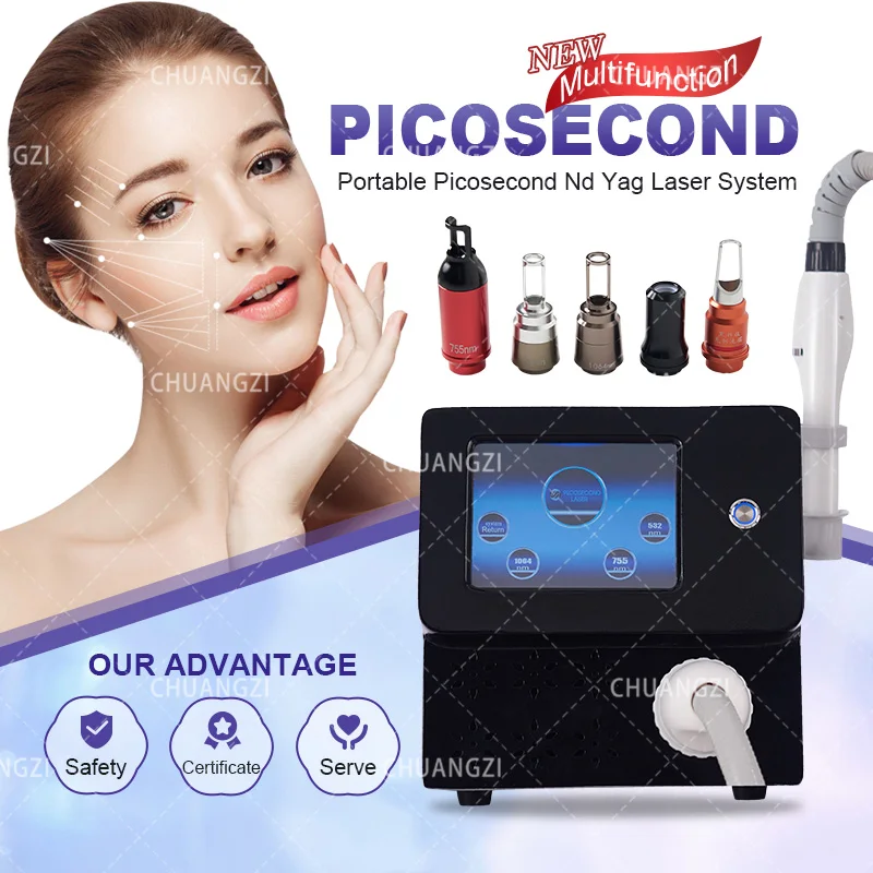 Professional Nd Yag Pico Laser Tattoo Removal เครื่อง Neodymium Picosecond คิ้ว Q Switch 2025 แบบพกพา 1064nm 523nm