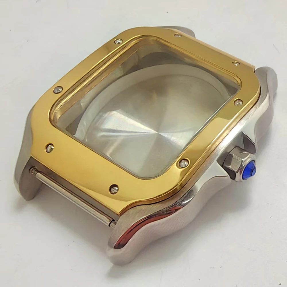 38 مللي متر ساعة مربعة حافظة فضية ذهبية فضية حافظة من الفولاذ المقاوم للصدأ حزام ل NH34 NH35 أجزاء ساعة مربعة الحركة الأوتوماتيكية