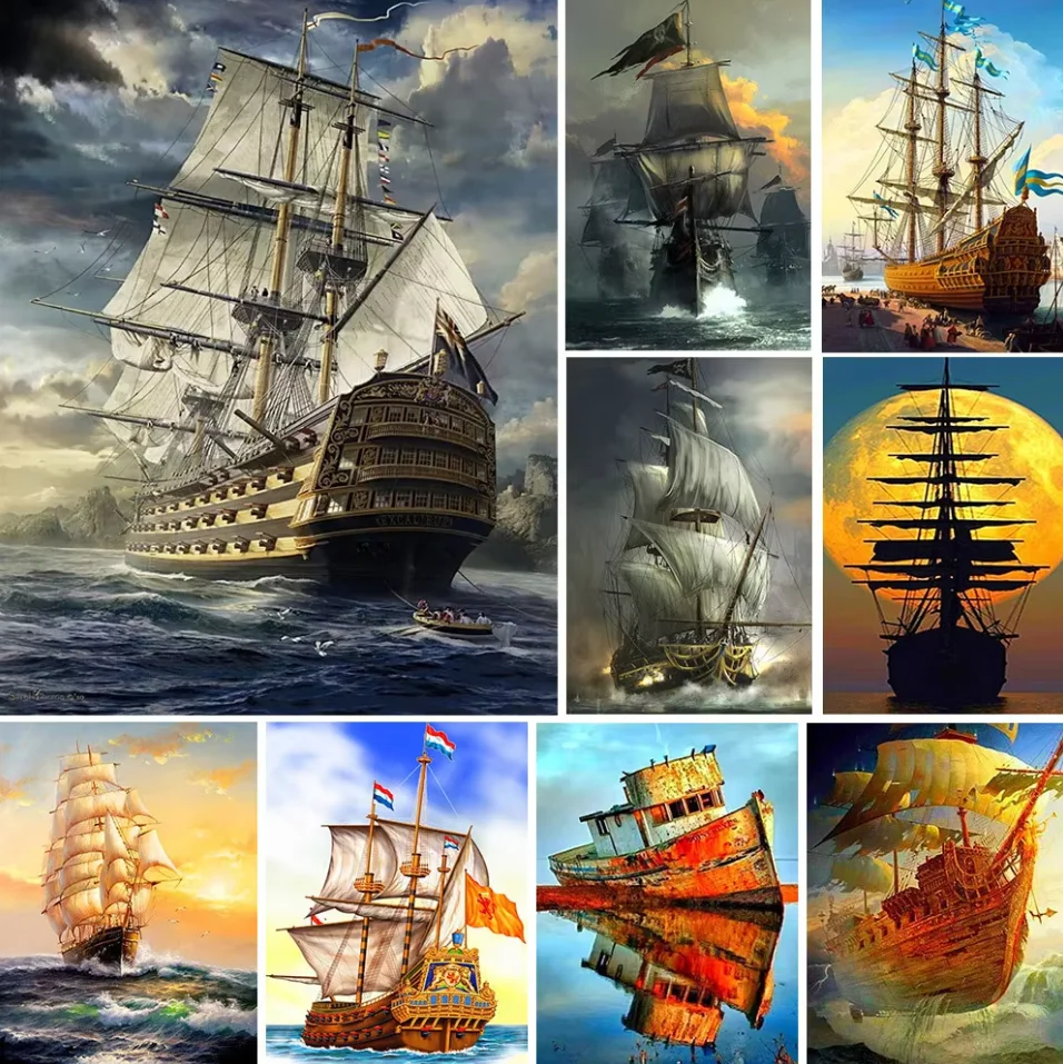 Ölgemälde nach Zahlen Kits Meer Segelboot Landschaft Zahlen Zeichnung Leinwand DIY Bilder nach Zahlen Home Decor
