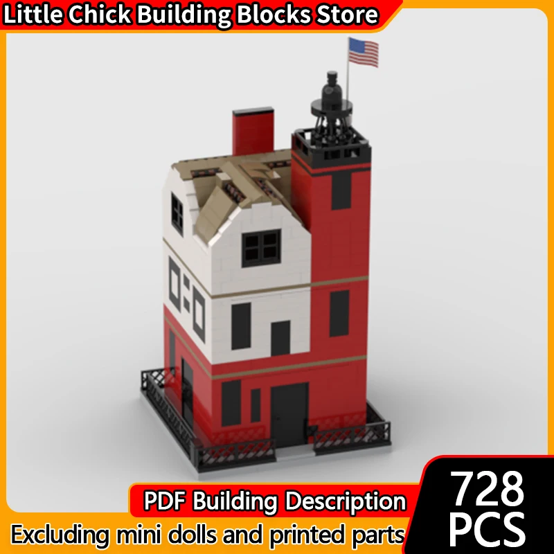 City Street View Model MOC Building Bricks Round Island Lighthouse Modular Technology Children Holiday Gifts Assemble Toys Suit