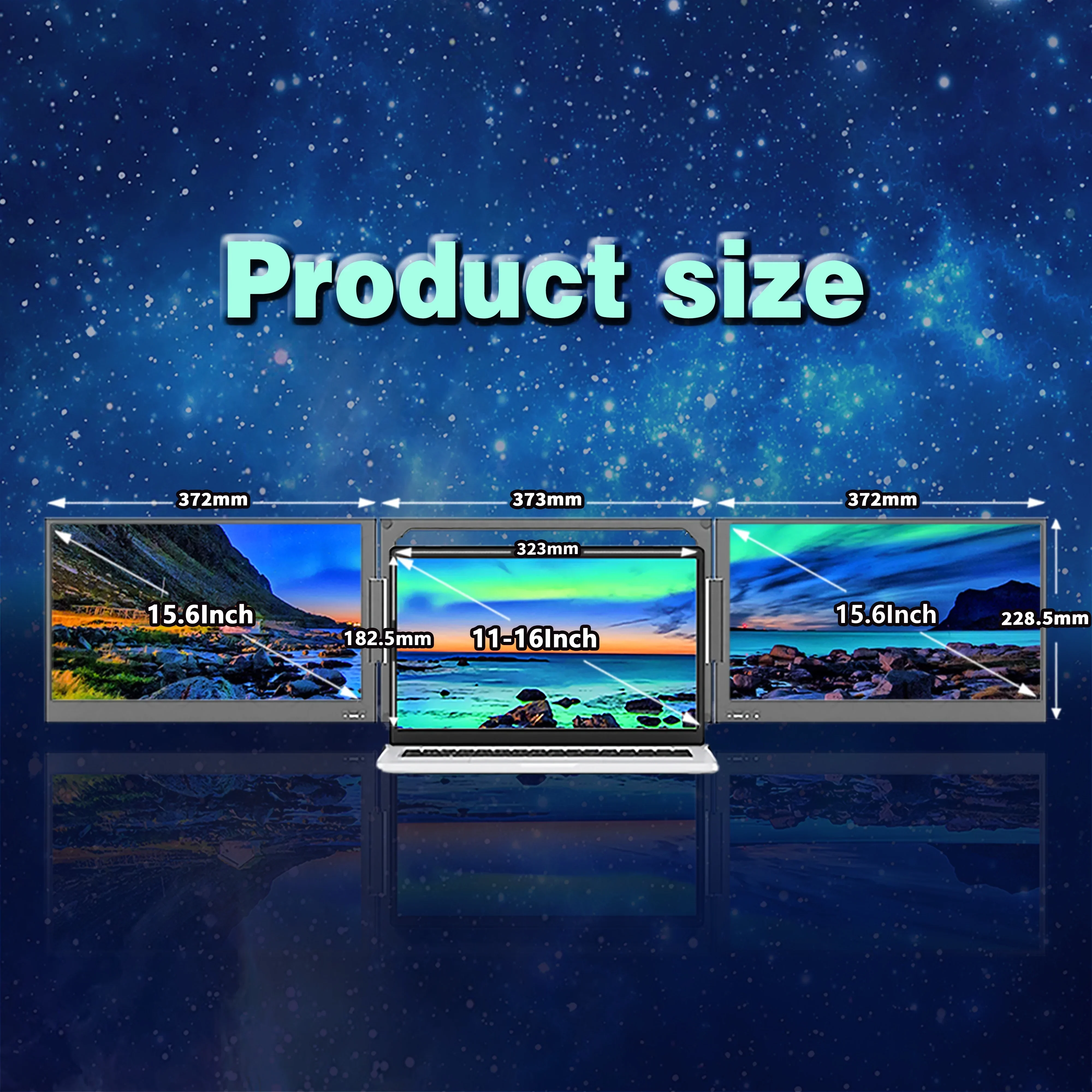 Customize LOGO Laptop Screen Extra Two Screen Extender For 13.3"-17" Notebook Type C One Cable 15.6'INCH Portable Triple Monitor