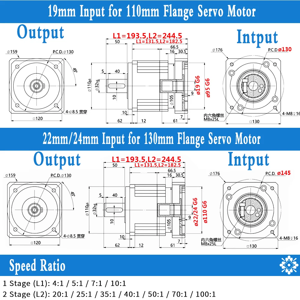 Imagem -06 - Arcmin Helicoidal Redutor de Velocidade da Caixa de Engrenagens Servo Motor 110 mm 130 mm Flange Relação 5:1100:1 para Nema42 3-phase Stepper Motor 3