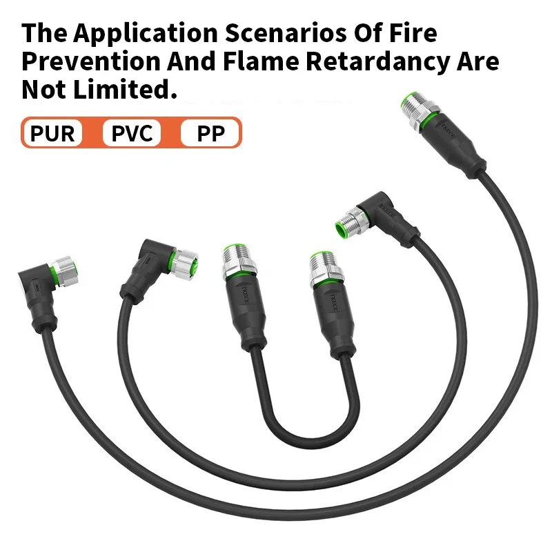 PVC/PUR Waterproof M12 4Pin 5-core Dual-ended Connector Cable Drag Chain Wire M12 Male to Male to Female Sensor Connection Line