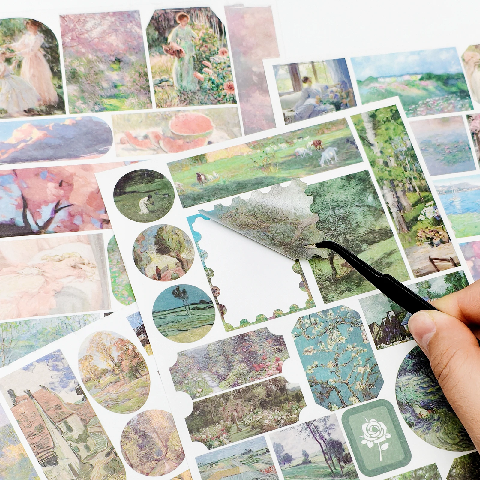 52 Sheets Painting Style Sticker Book Waterproof Creative DIY Journal Collage Material Journaling Supplies Stickers