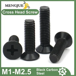 50-100pcs Black Carbon Steel M1 M1.2 M1.4 M1.6 m1.7 M2 M2.5 Mini Small Cross Phillips Flat Head Countersunk Head Screw