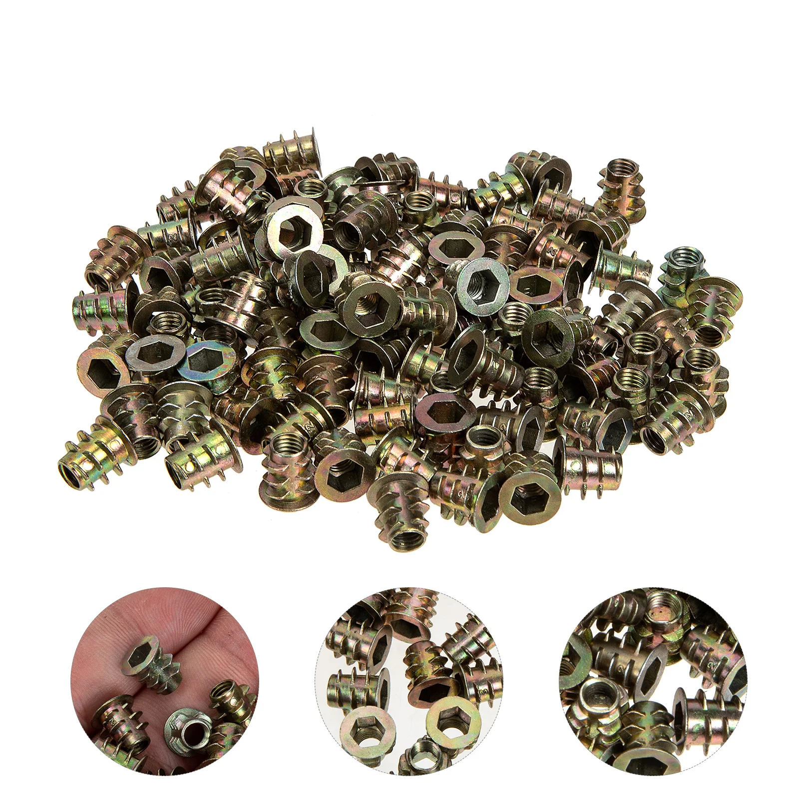 100 قطعة عرافة المقبس المسمار في الجوز للأثاث الخشبي سبائك الزنك الخيوط إدراج دائم الصدأ مقاومة السحابة موصل #2