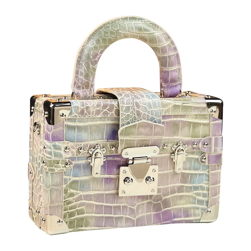 Sac de luxe à motif de pierre pour femmes, en cuir véritable imprimé Crocodile, Mini poignée supérieure, sac à bandoulière de forme géométrique Unique