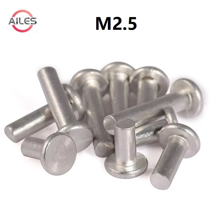 M2.5 Aluminium Solid Rivets Knock Down Flat Head Rivet GB109 3mm 4mm 5mm 6mm 8mm 10mm 12mm 16mm Length