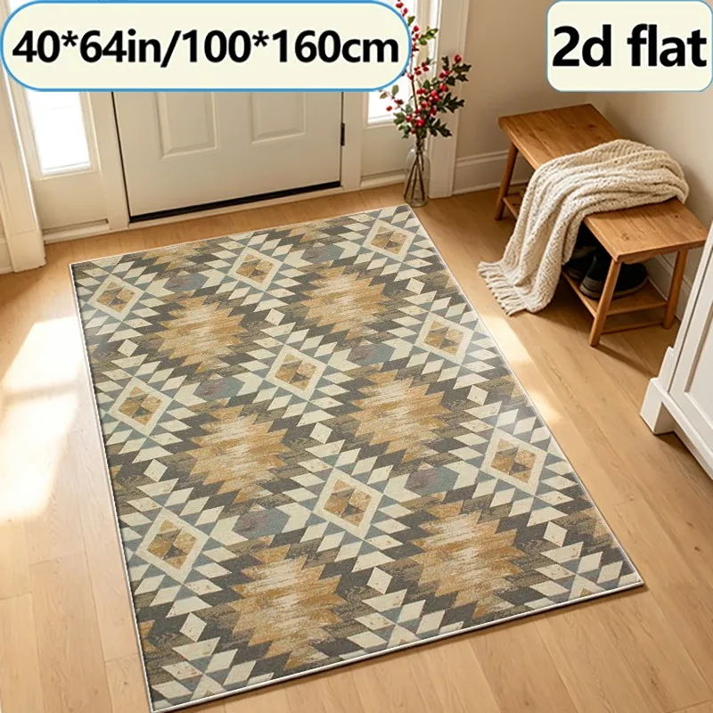 Vintage Southwest Geometric Pattern Diamond Rug, Bohemian Tribal Style Carpet, Suitable for Living Room, Bedroom, Indoor Home Decoration