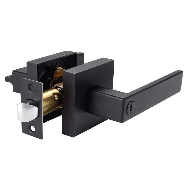 Contemporary Square Privacy Keyless Handle Lever Matte Black Bedroom/Bathroom/Interior Doors Left/Right Handed Door Lock