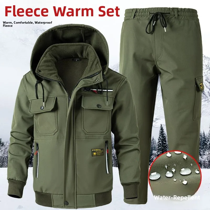 Thiened Fce 冬用作業服メンズジャケット暖かい屋外建設現場労働保護服長袖セット