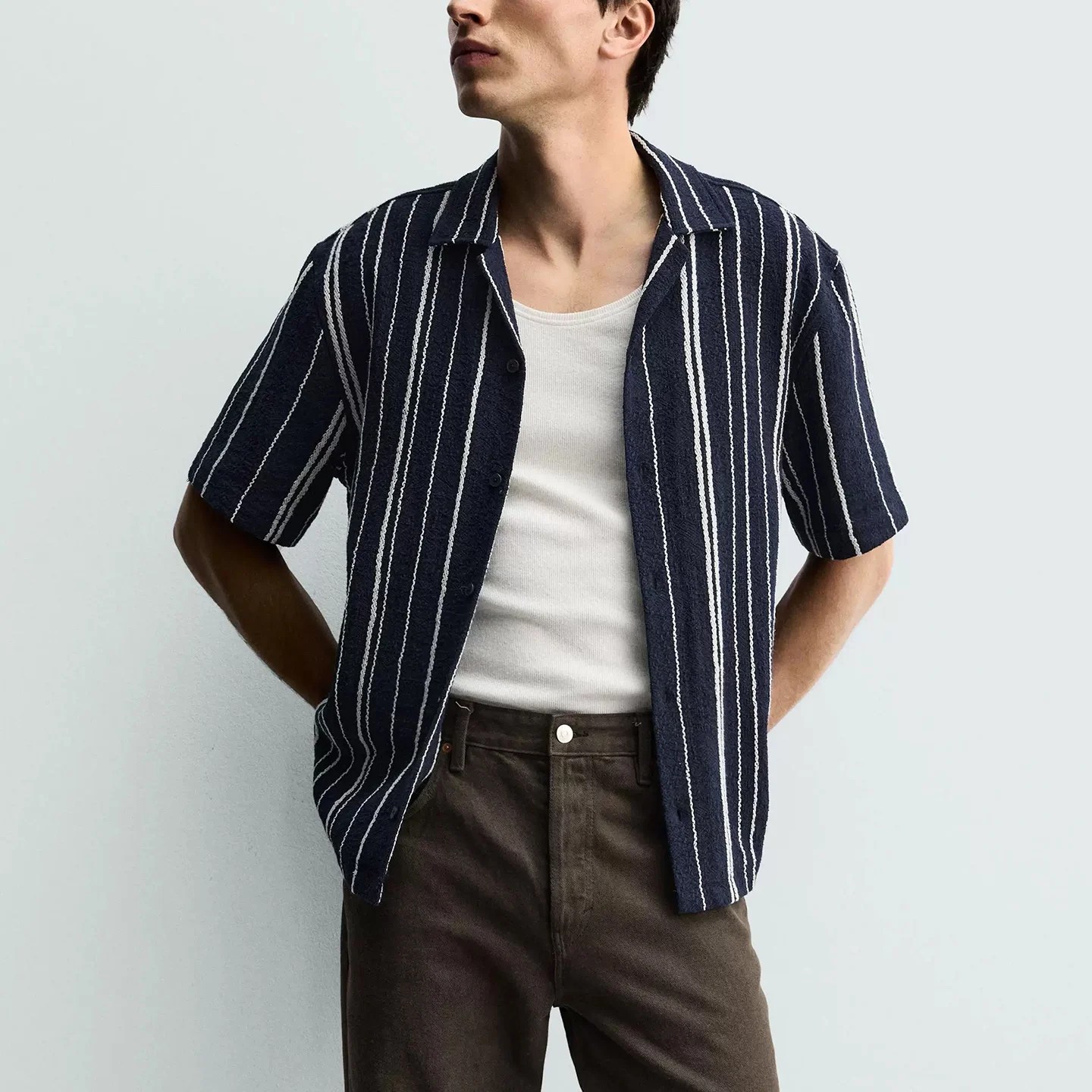 Men's Fashionable Slim Fit Striped Short Sleeve Shirt Casual Style Open Cardigan Chinese Brand ZADATA 2026 Summer New Arrival