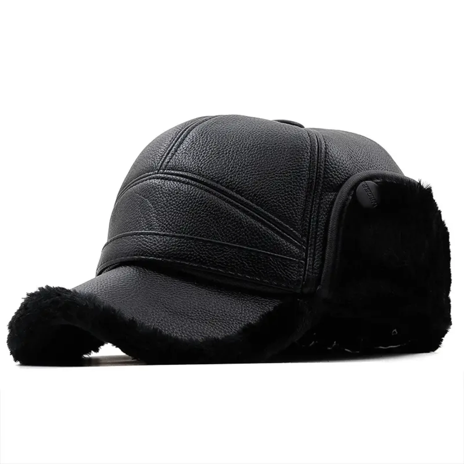 Stylish and Cozy Mens Winter Warm Thicken Leather Ear Protection Hats with Fashionable Design for Middle-aged and Elderly Men