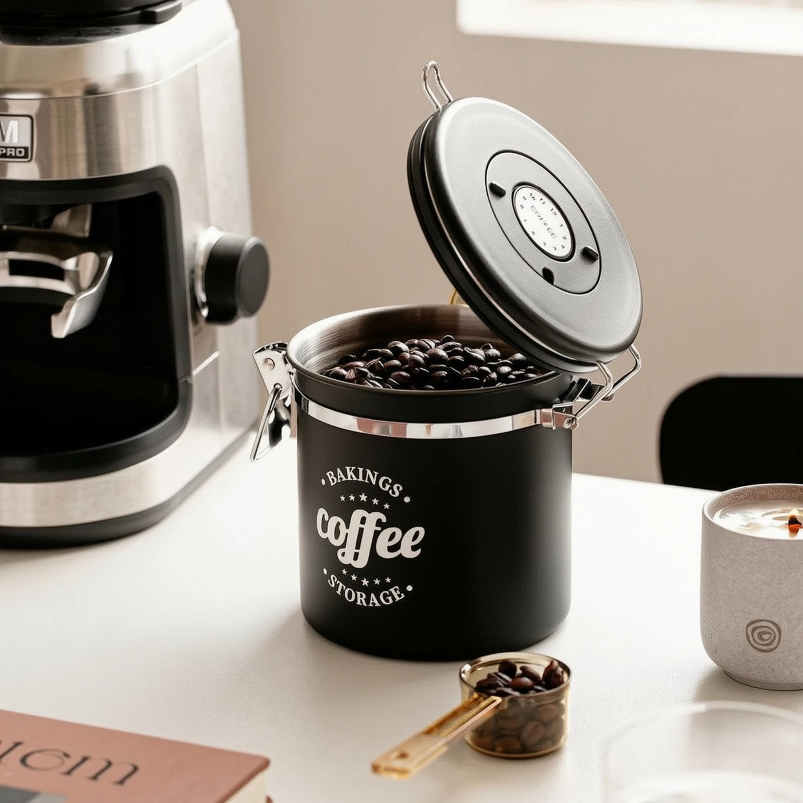 Coffee Canister with Clamp Lid Stainless Steel Airtight Food Jar with Latch Canister with Clamp Lid Round Long-Lasting
