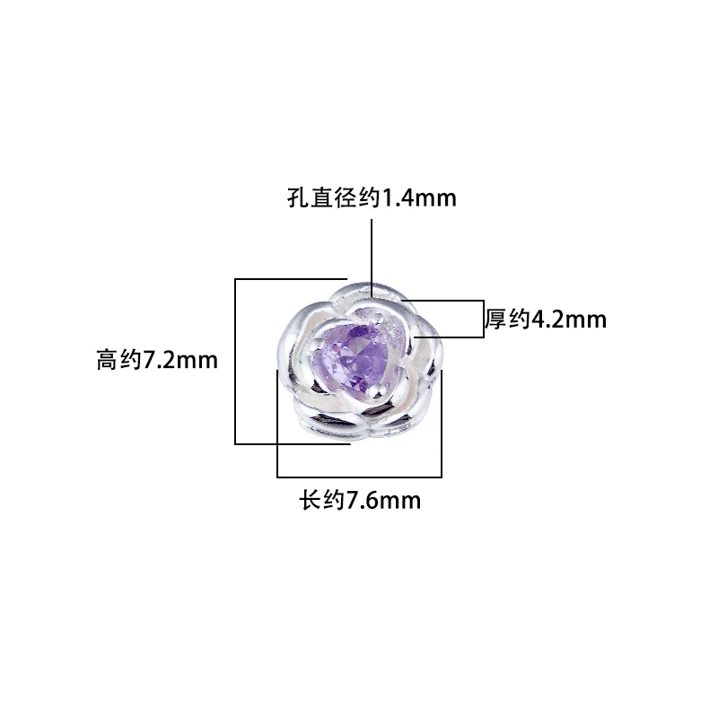 S925 Sterling silver microinset zircon colored rose beads handmade DIY bracelet necklace jewelry accessories for women