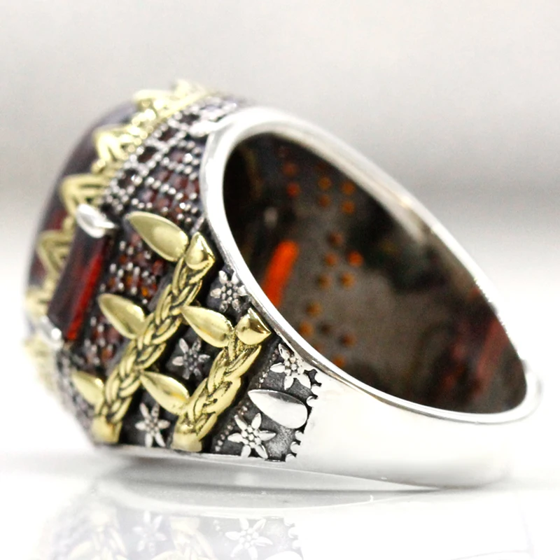 S925 الفاخرة Türkiye الرجال اليدوية خاتم موضة AAA الأحمر الزركون المرأة اليدوية الفاخرة مجوهرات حفلة هدية