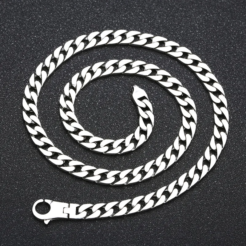 

925 sterling silver men's necklace glossy cuban chain tank chain punk trendystylishk-style retro old jewelry