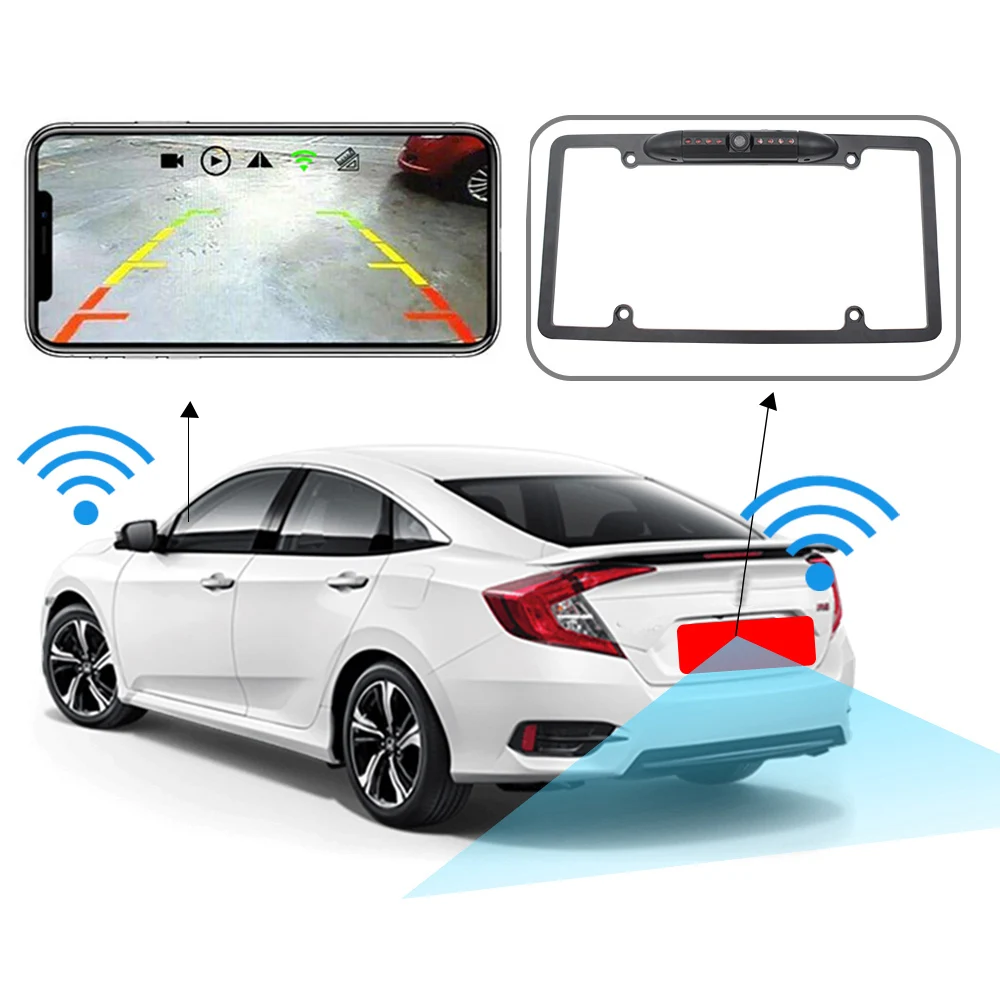 US Car Wifi License Plate Frame Wireless Rear View Camera 8 IR Night Vision Reverse Backup Camera License Plate