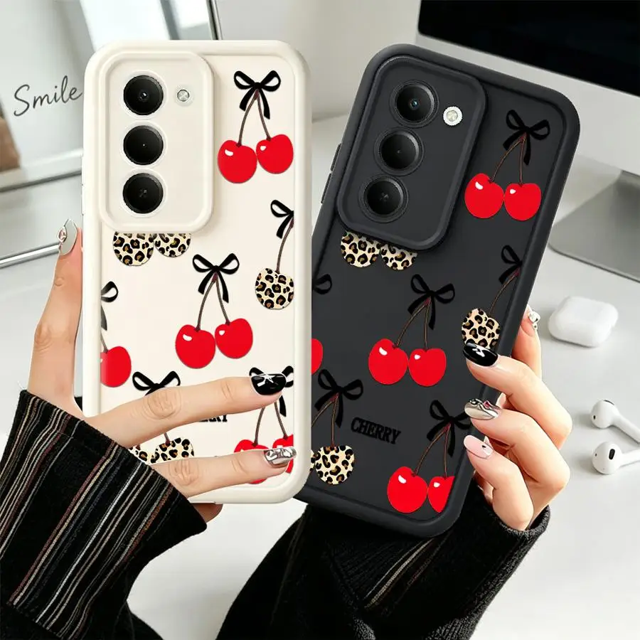 Leopard Bow Cherry Phone Cover Case for Samsung Galaxy A23 A26 A32 A51 A73 A15 A16 A34 A71 A72 A12 A13 A35 A36 A53 A54 A56