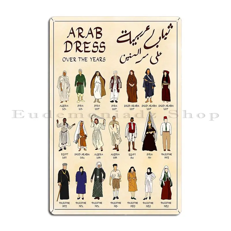 Arab Dress Over The Years Metal Plaque Poster Mural Printed Pub Garage Designing Tin Sign Poster