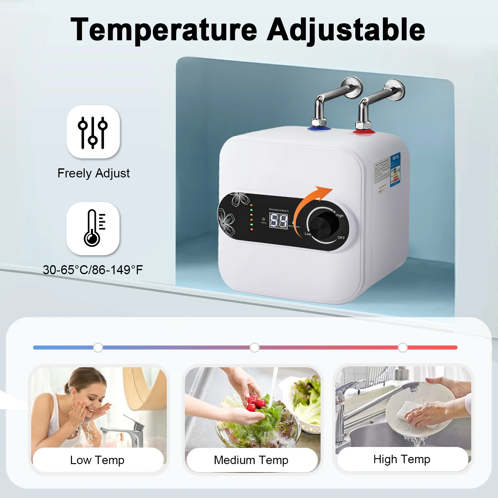 Electric Water Heater 110V 1500W Wall Mount Water Heater w/Tank On Demand Instant Hot Water Heater for Kitchen Bathroom