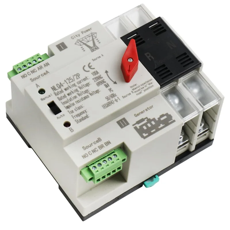 

ABSE-Automatic Transfer Switch 2P 100A Din Rail Mount Dual Power Switch For Generators Electrical Selection Switch NLQ4-2P Durab