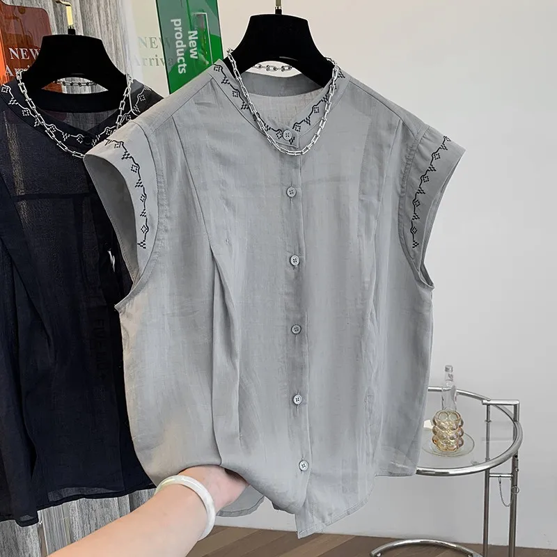 

Высококачественный женский хлопково-льняной жилет Ele Svel irt с тяжелой вышивкой, тонкий вязаный летний модный жилет Small irt