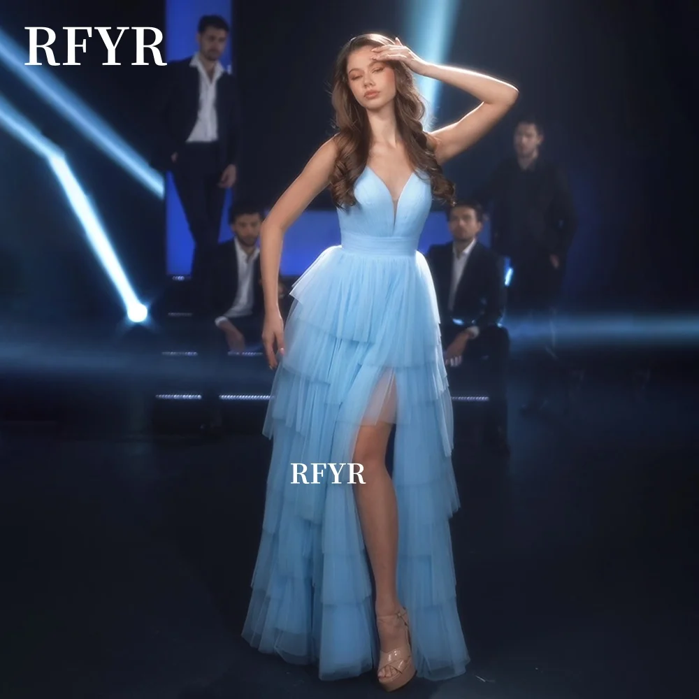 فستان حفلة موسيقية من RFYR A Line فستان سهرة بفتحة عالية مع فستان حفلات المشاهير متعدد الطبقات ل رداء الأميرة فيستدوس فييستا مخصص #2