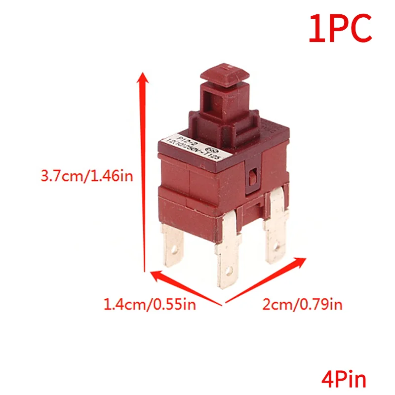 1PC Power Switch Push Button KAN-L5 P12-2 Switch 8A 250VAC 4pin Self-locking For Water Heater Vacuum Cleaner.