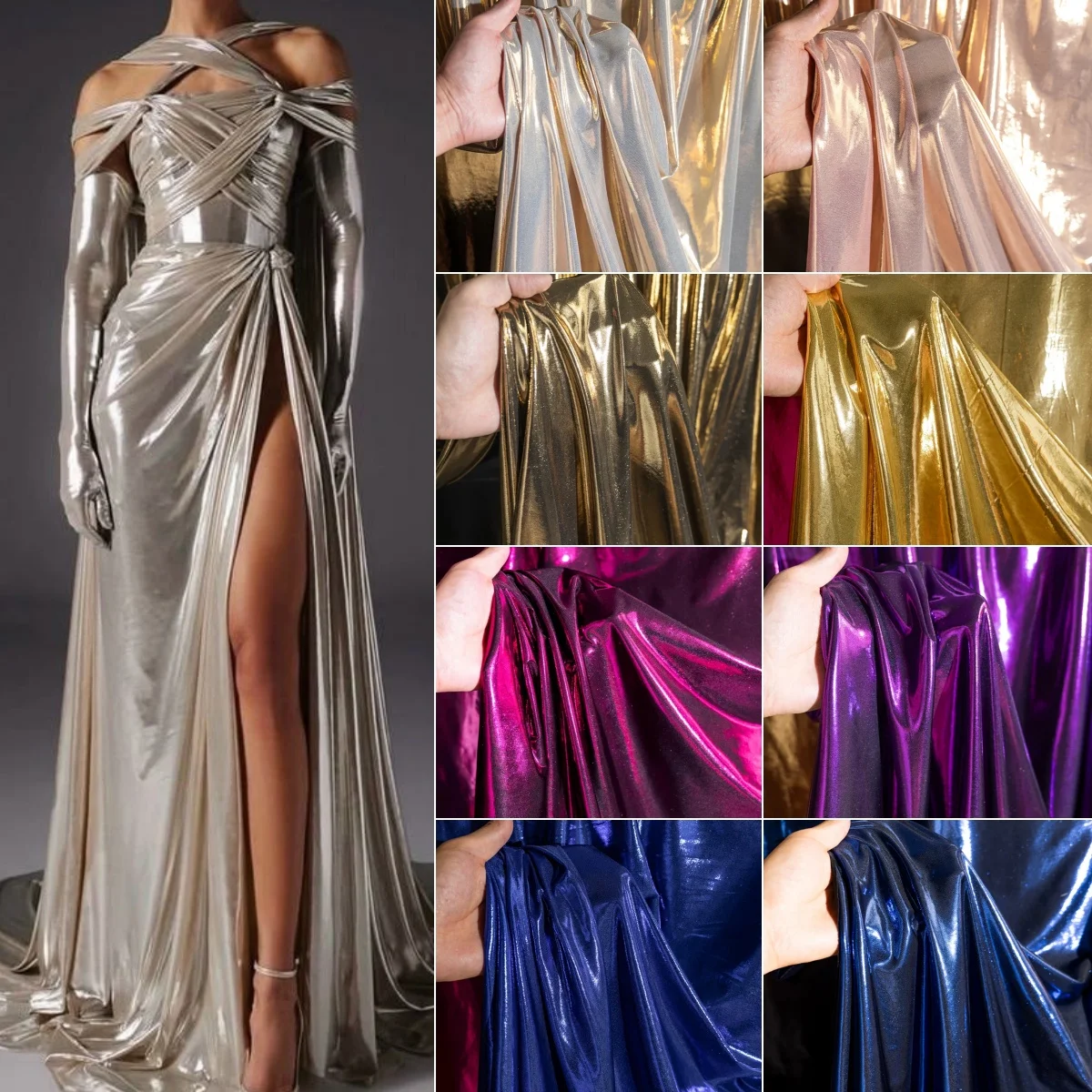 

Silver purple high elasticity glossy spandex elastic hot stamping fabric sewing stage performance clothing wedding decoration