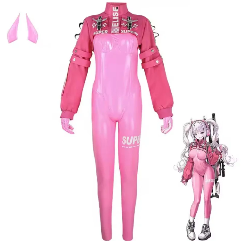

Women’s Nikki Alice Cosplay Costume Bodysuit with Ear Gloves Wig Cosplay Latex Cat suit Jumpsuit Jacket Suit