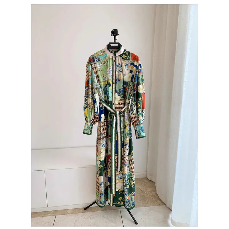 فستان نسائي مطبوع من الحرير والقطن، فستان طويل بأكمام طويلة بوهيمي عالي الجودة، طراز جديد 2025
