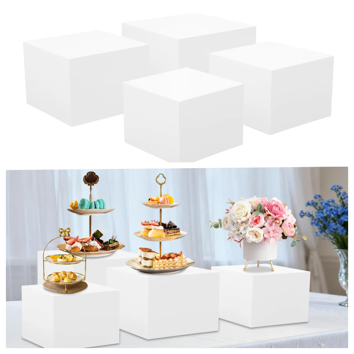 Kuchenständer-Set 4-teilig Acryl-Präsentationsständer Rechteckiger Cupcake-Ständer für Hochzeiten Geburtstagsfeiern Dessert-Dekoration 8-12 Zoll