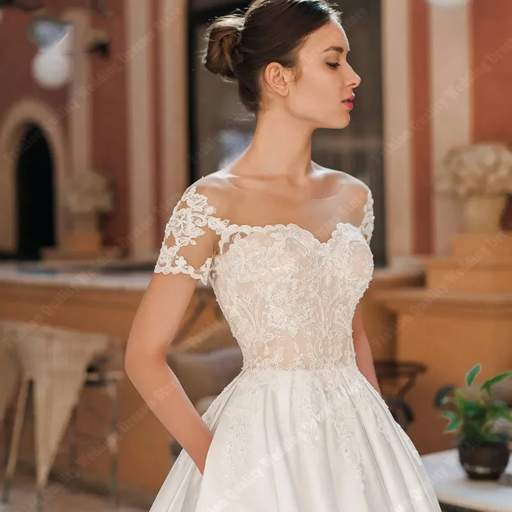 Gorgeous Women Wedding Dresses A-line Princess Sparkling Bridal Gowns  New Formal Off Shoulder Short Sleeves Vestidos De Noche